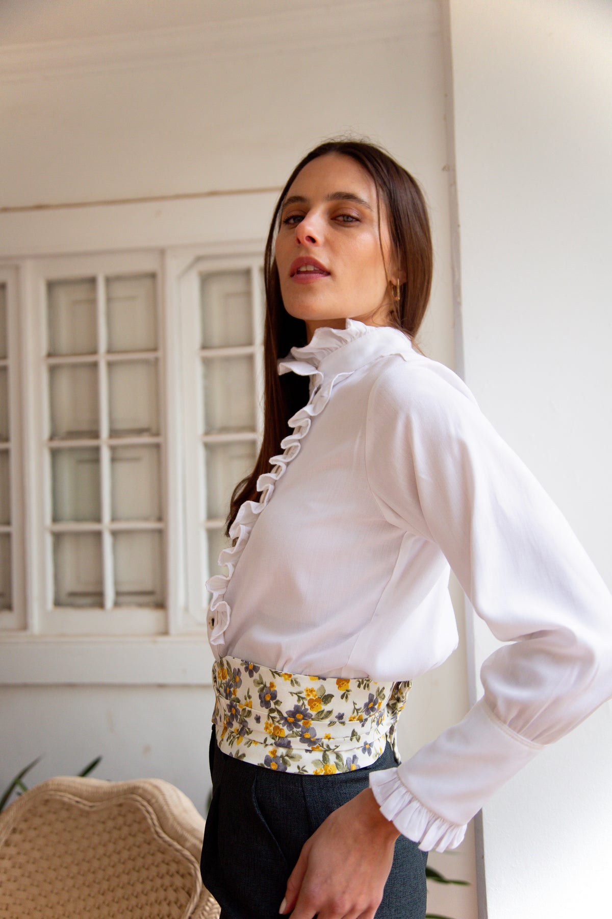 Fajín - Flores Amarillas y Gris