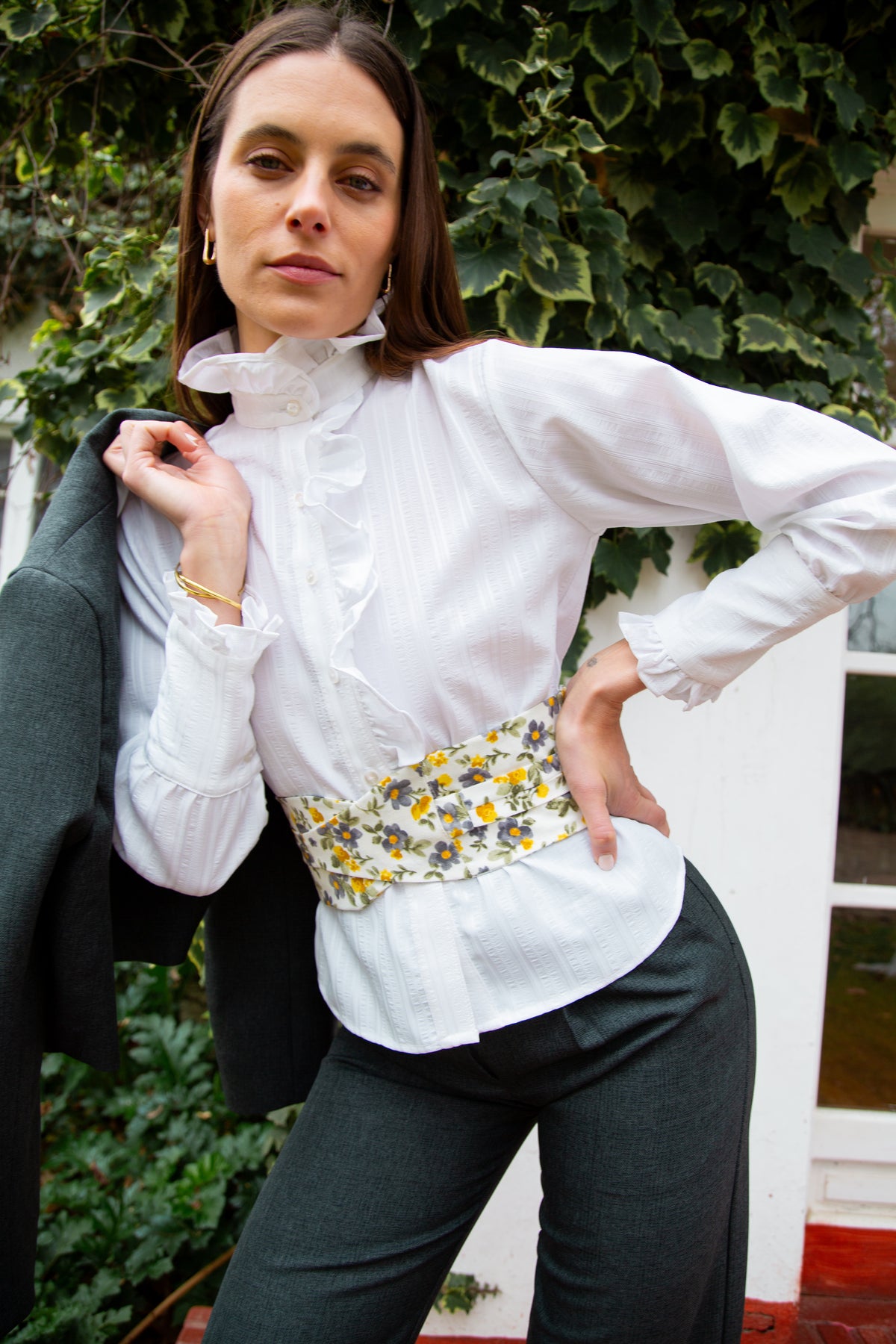 Fajín - Flores Amarillas y Gris