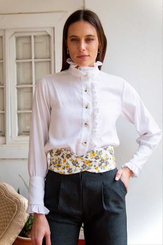 Fajín - Flores Amarillas y Gris